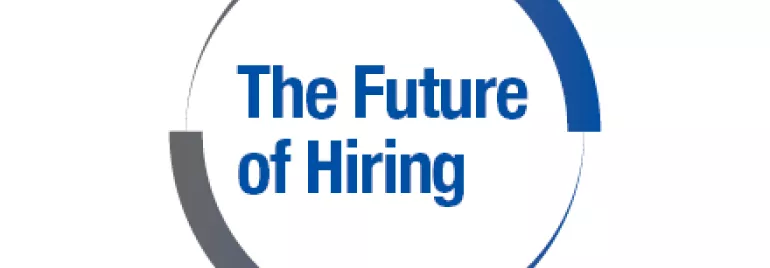 Logotyp med texten 'The Future of Hiring' i en cirkulär design.