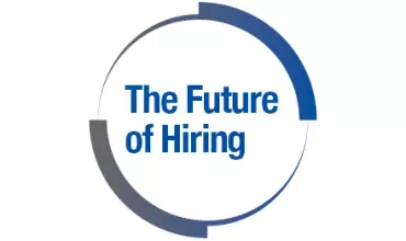 Texten 'The Future of Hiring' inuti en cirkulär grafik.