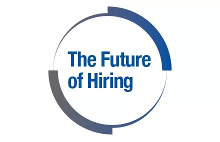 Logotyp med texten 'The Future of Hiring' i en cirkulär design.